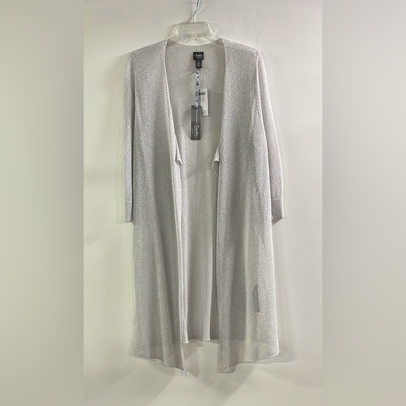 CHICO'S NWT Travelers Silver Metallic Open Front Party Evening Duster Cardigan L - Picture 11 of 16